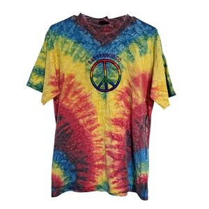 San Francisco Peace Sign Tie Dye T-Shirt Rainbow Embroidered Souvenir Tee